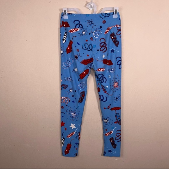 LuLaRoe One Size Red White Blue Leggings America Patriotic 4th Of July Stretch - Picture 4 of 11